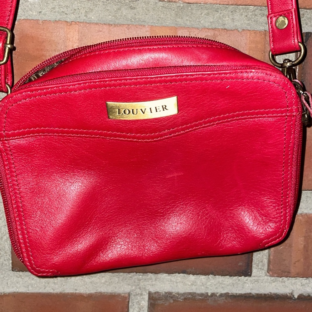 Louvier red leather luxuryy crossbody mediumk zip top storage galore adjustable